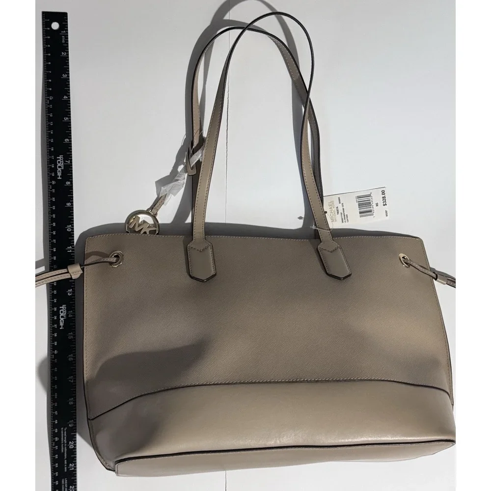 Michael Kors Trista Large Drawstring Tote Shoulder Bag Purse Beige Bisque $328